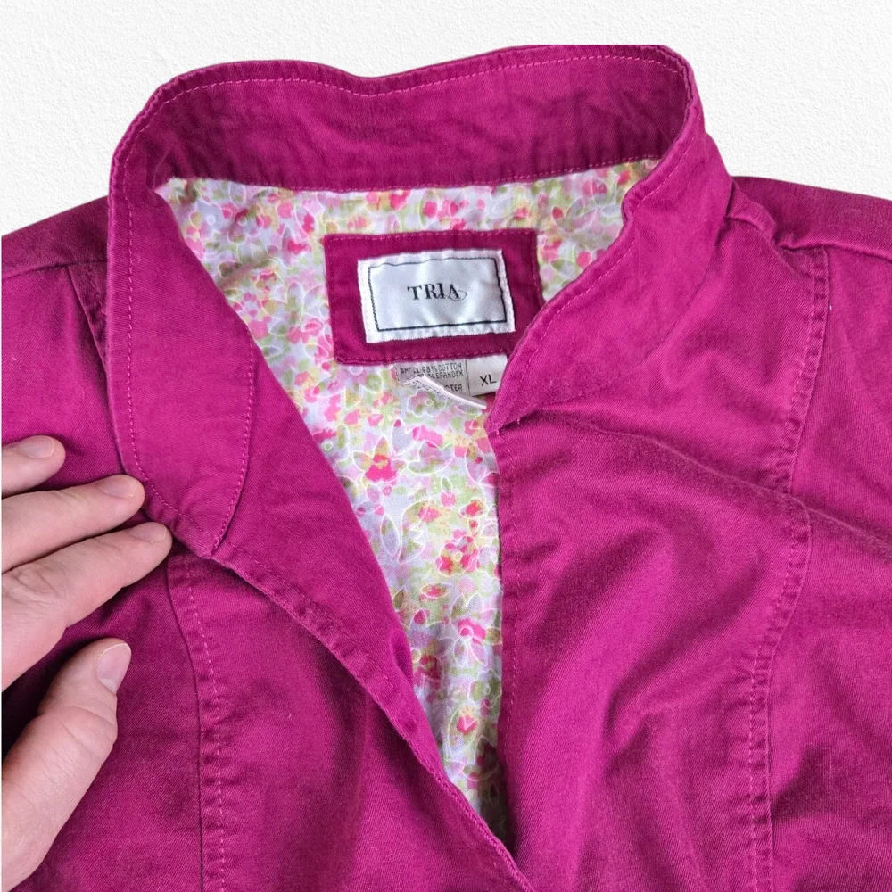 90s Vintage Magenta Pink Ruched Mandarin Collar Blazer Jacket Size Medium